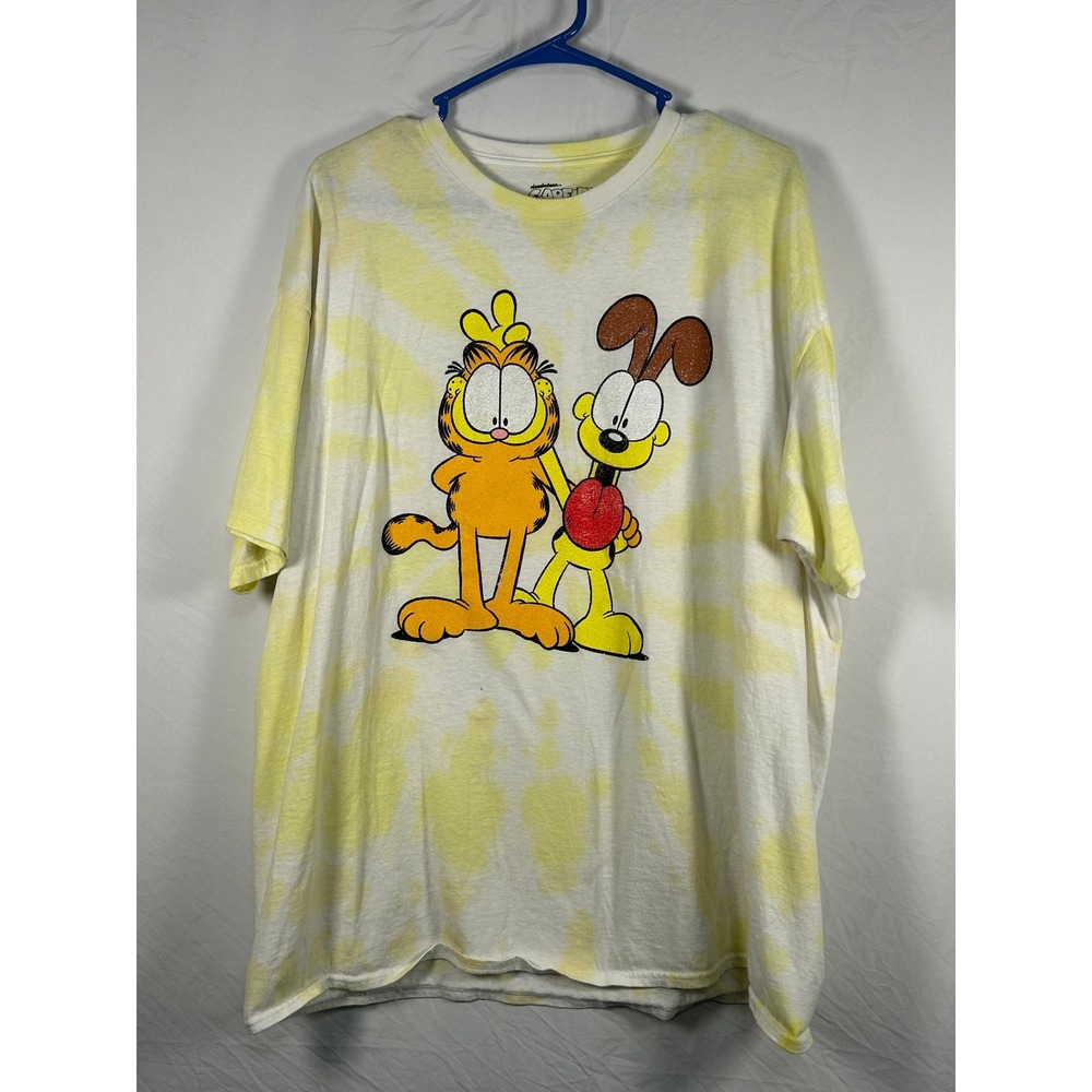 Garfield Graphic T-Shirt Mens 2XL Yellow Tie Dye Odie Nickelodeon Cotton Tee